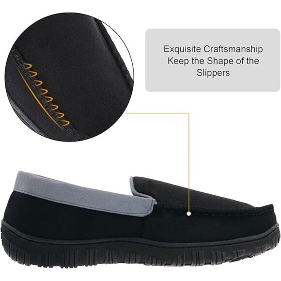Lulex Mens Size 11M Slippers Moccasins Classic Black Microsuede Gel Memory Foam - Picture 6 of 10